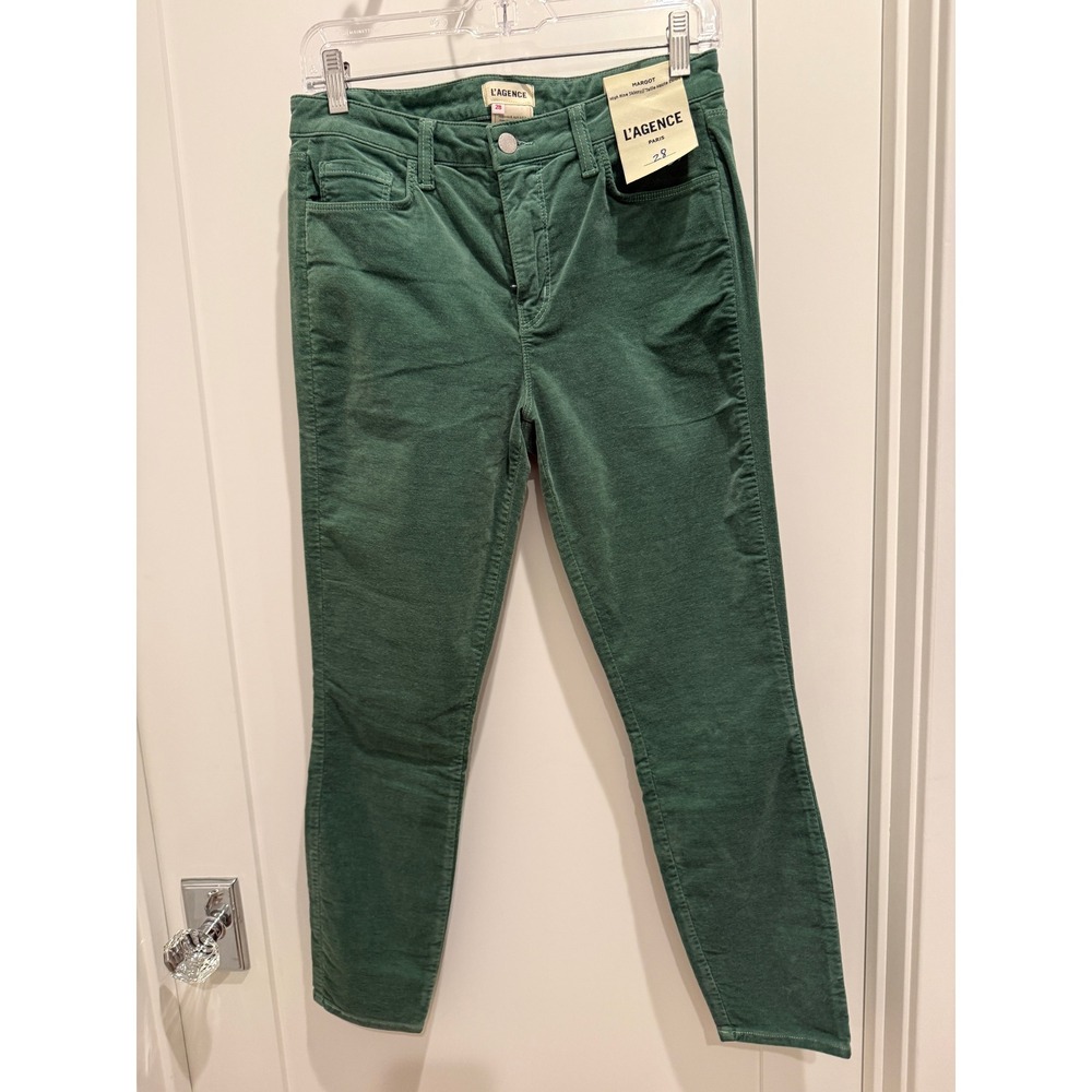 NWT L'AGENCE Margot Green Velvet Skinny Jeans Size 28 - Picture 5 of 7